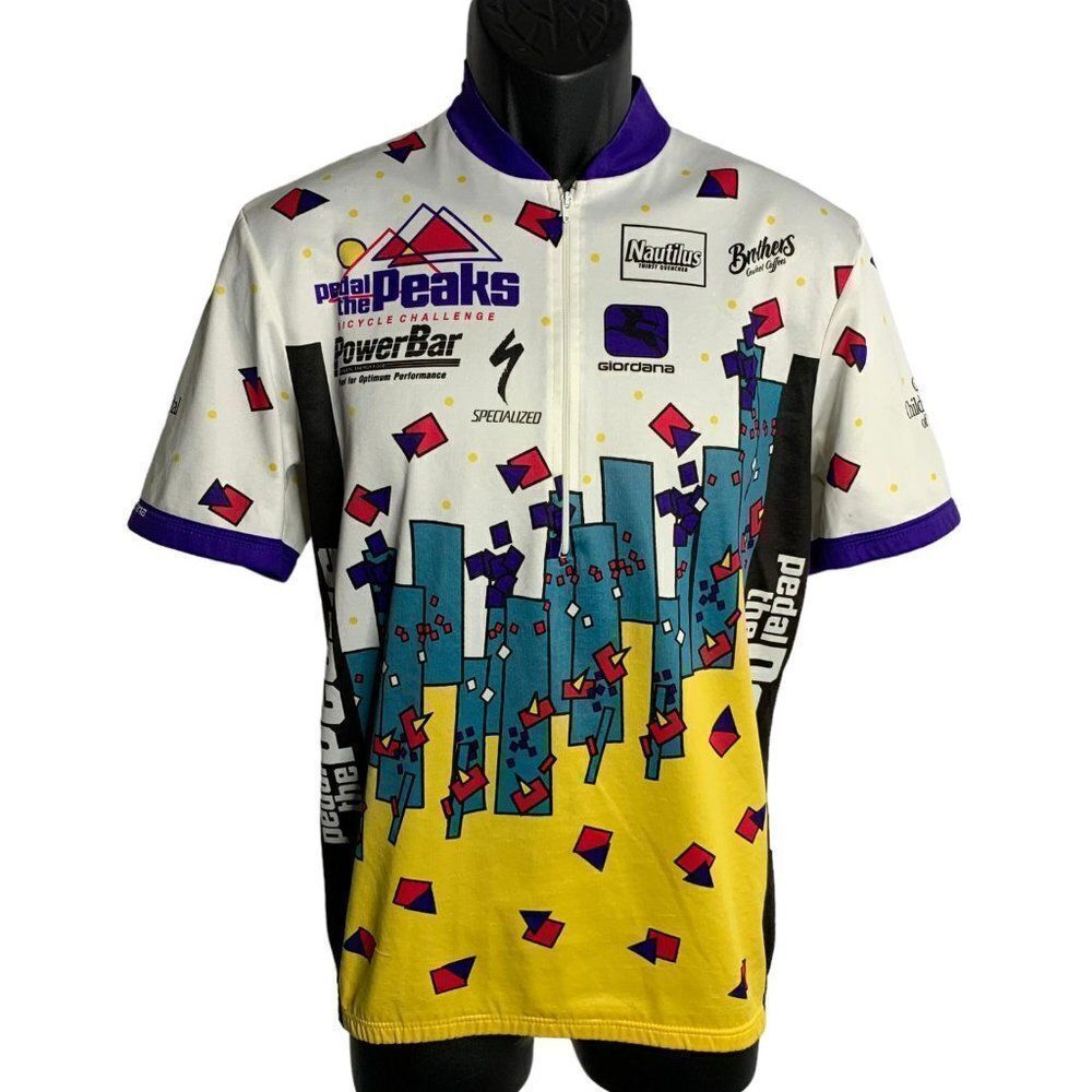 Giordana Pedal the Peaks Cycling Shirt M White Half Zip Pockets Short Sleeves